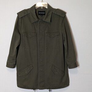 WHOWHATWEAR Women's Army Green Utility Coat Jacket; 3/4 Sleeve; Size L